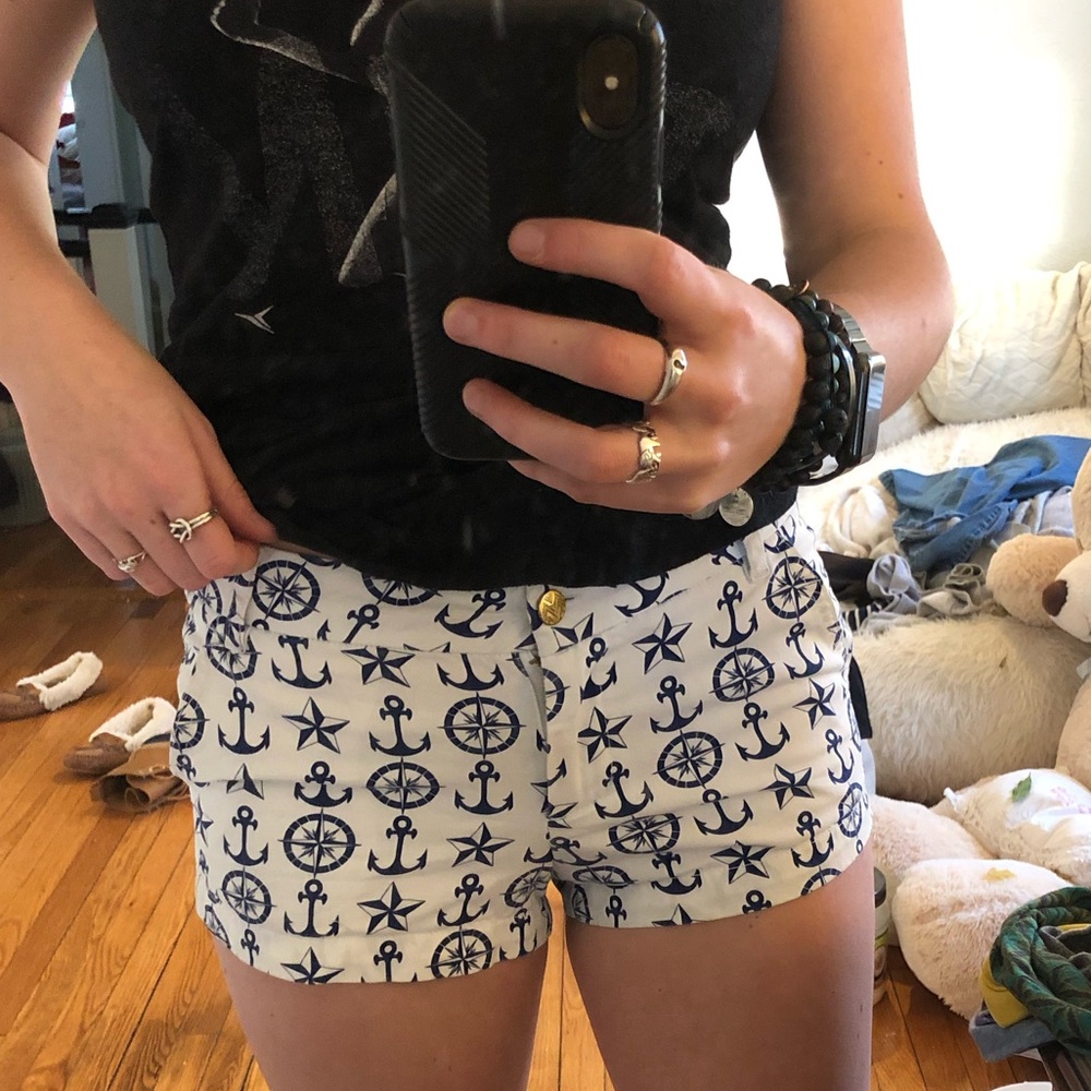 Nautical navy and white tailored shorts